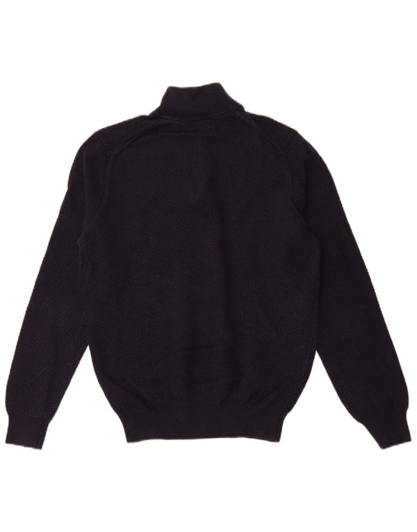 MASSIMO DUTTI Womens Zip Neck Jumper Sweater UK 12 Medium Navy Blue Cotton