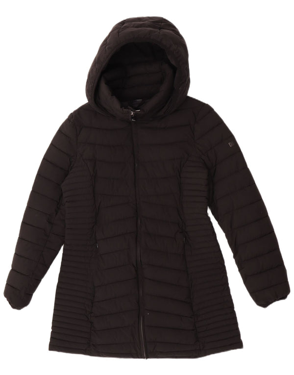 Dkny Womens Hooded Padded Coat UK 12 Medium Black Polyester