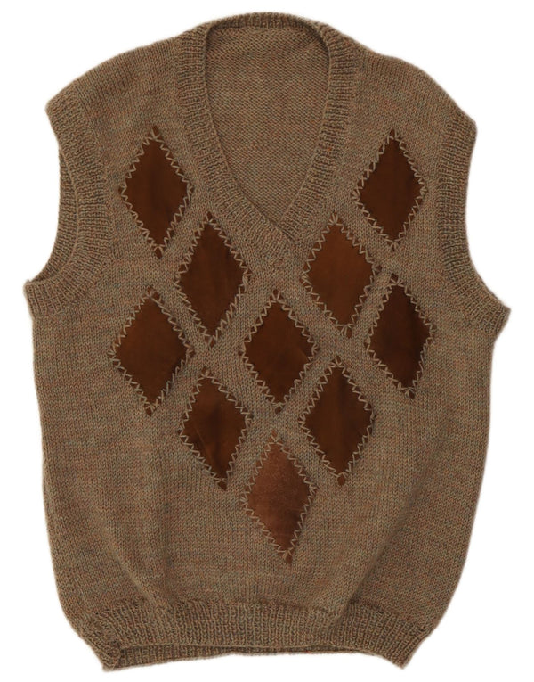 Vintage Womens Vest Tank Top UK 18 XL Brown Argyle/Diamond
