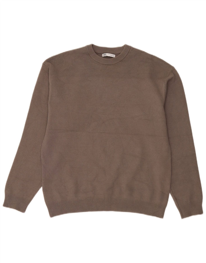Zara Mens Crew Neck Jumper Sweater Medium Grey