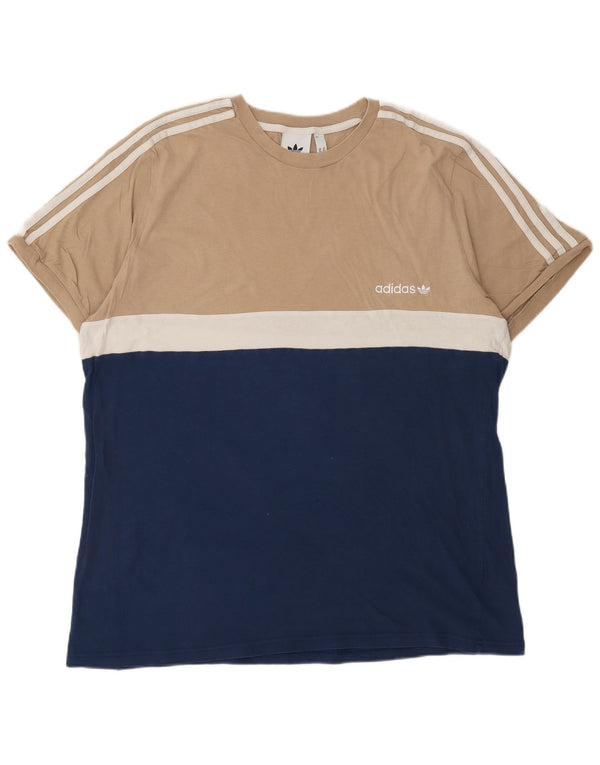 ADIDAS Mens T-Shirt Top XL Navy Blue Colourblock Cotton