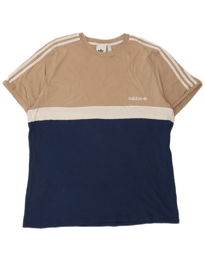 ADIDAS Mens T-Shirt Top XL Navy Blue Colourblock Cotton