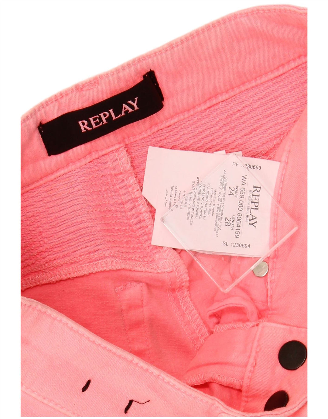 REPLAY Womens Distressed Skinny Jeans W24 L28 Pink Cotton