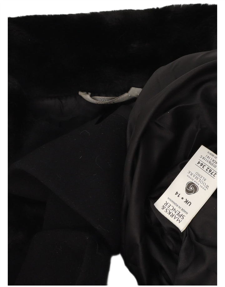 MARKS & SPENCER Womens Overcoat UK 14 Large Black Wool