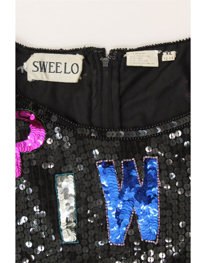 SWEELO Womens Graphic Sheath Dress UK 18 XL Black Silk