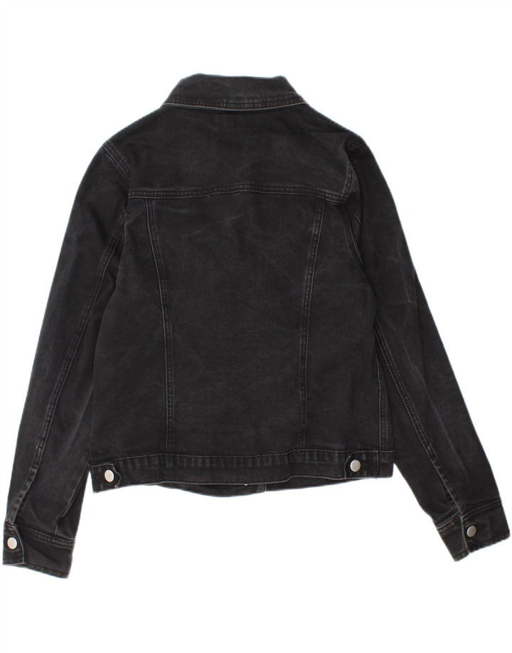 Warehouse Womens Crop Denim Jacket UK 12 Medium Black Cotton
