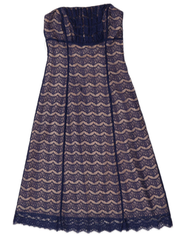 Coast Womens Lace Strapless Dress UK 10 Small Navy Blue Floral Nylon