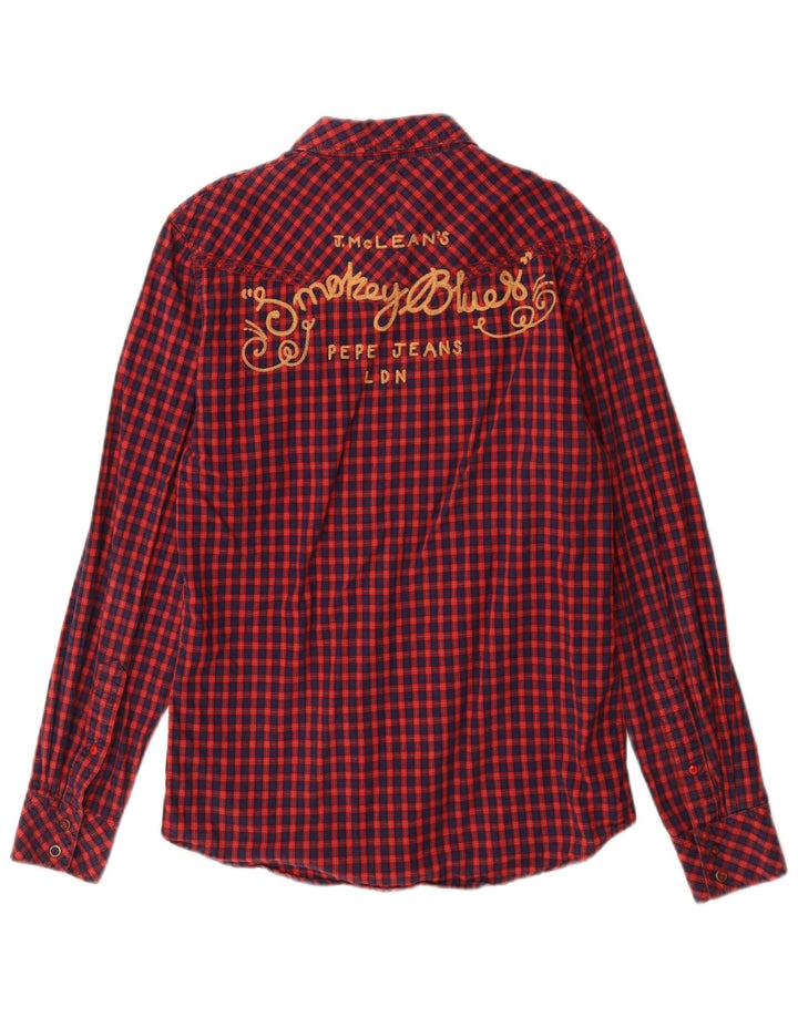 PEPE Jeans Mens Graphic Flannel Shirt Small Red Gingham Cotton