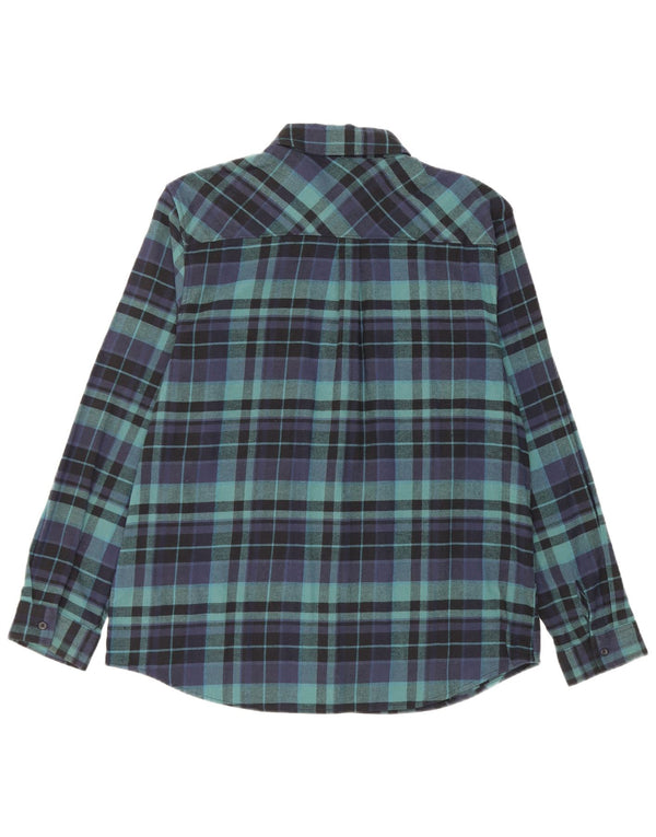 Eddie Bauer Womens Flannel Shirt UK 16 Large Navy Blue Check Cotton