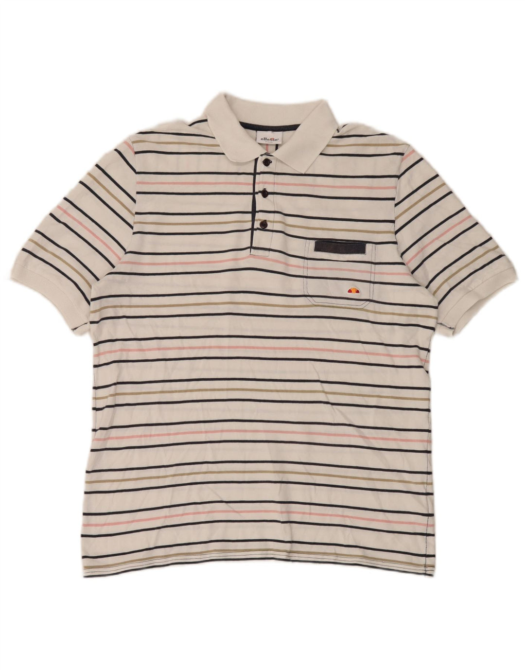 Ellesse Mens Polo Shirt Large White Striped Cotton