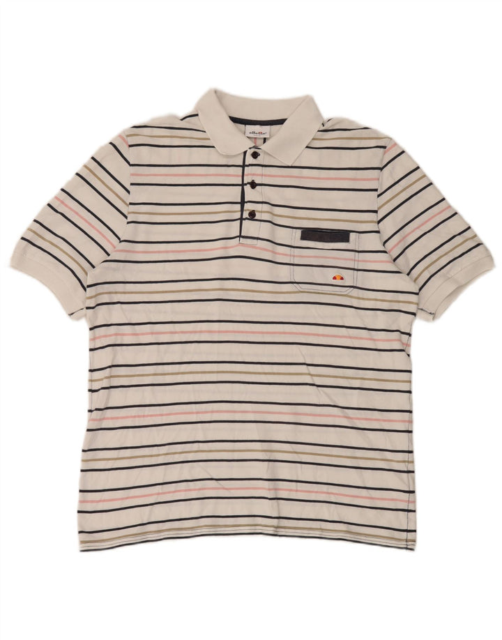 Ellesse Mens Polo Shirt Large White Striped Cotton