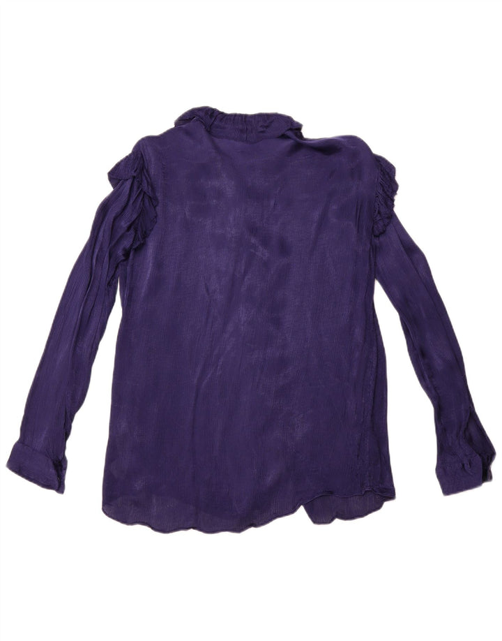 MASSIMO DUTTI Womens Oversized Ruffle Front Shirt Blouse EU 34 2XS Purple