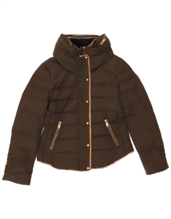 Zara Womens Hooded Padded Jacket UK 14 Medium Khaki