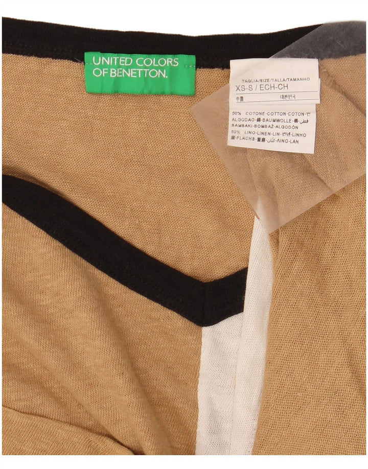 BENETTON Womens Crop Oversized T-Shirt Top UK 6 XS Beige Colourblock