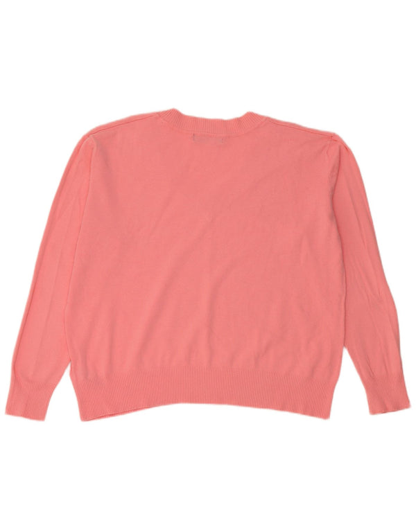 Marks & Spencer Womens V-Neck Jumper Sweater UK 14 Medium Pink Cotton