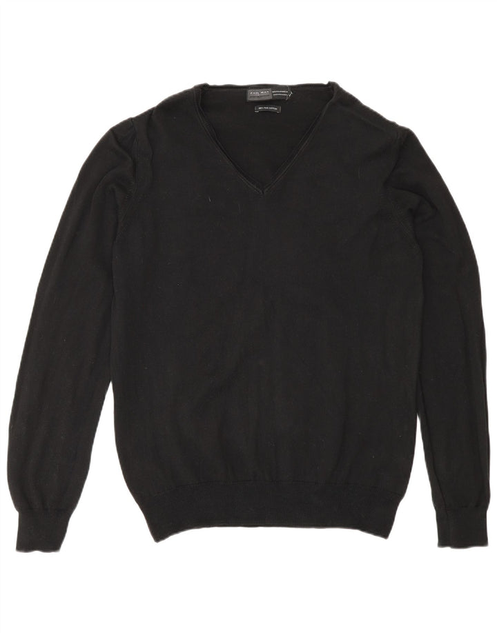 Zara Mens V-Neck Jumper Sweater Medium Black