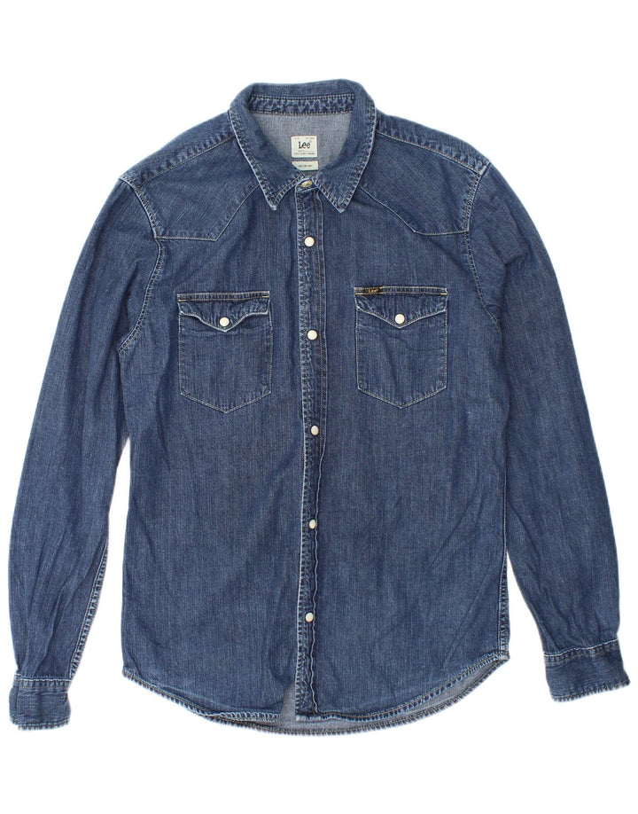 LEE Mens Denim Shirt Medium Navy Blue Cotton