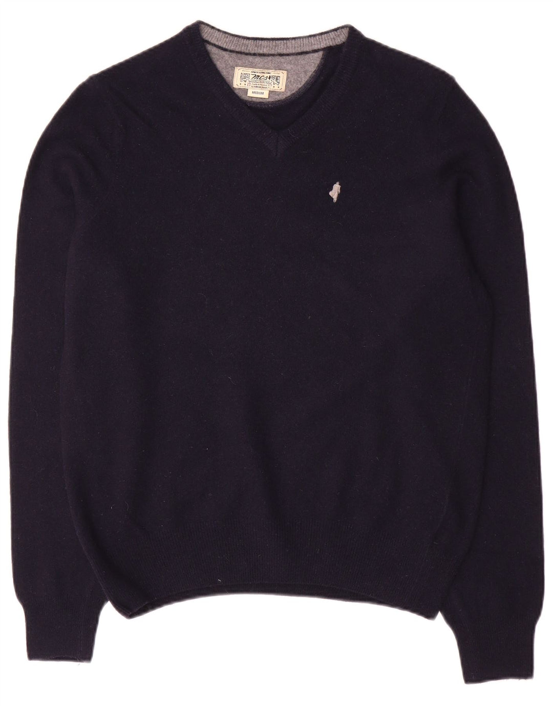 Marlboro Classics Mens V-Neck Jumper Sweater Medium Navy Blue