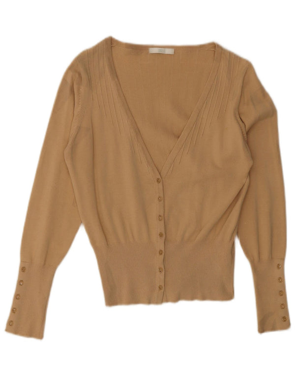 MARKS & SPENCER Womens Crop Cardigan Sweater UK 12 Medium Beige Cotton
