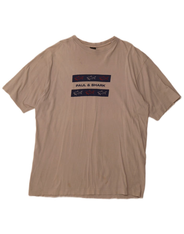 PAUL & SHARK Mens Yachting Graphic T-Shirt Top XL Beige Cotton