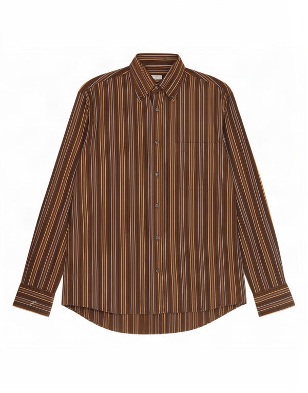 Gattinoni Mens Shirt Size 39 15 1/2 Medium Brown Striped Cotton