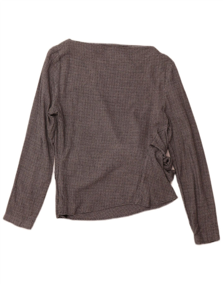 ZARA Womens Long Sleeve Blouse Top UK 12 Medium Grey Houndstooth Viscose