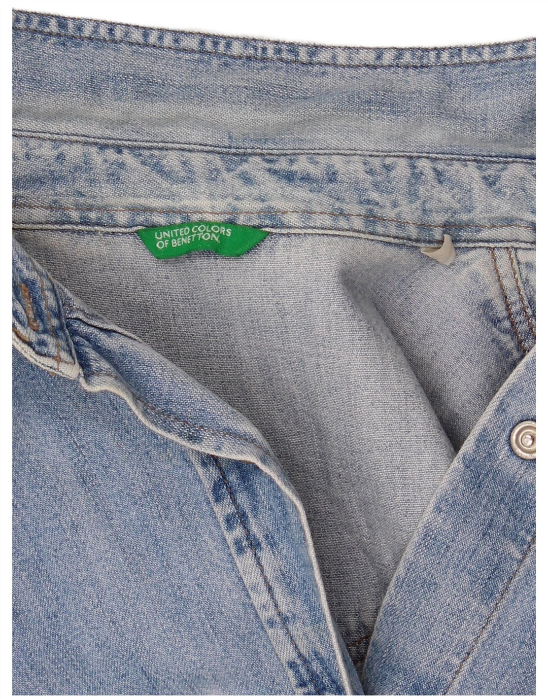 BENETTON Womens Denim Shirt UK 14 Medium Blue Cotton