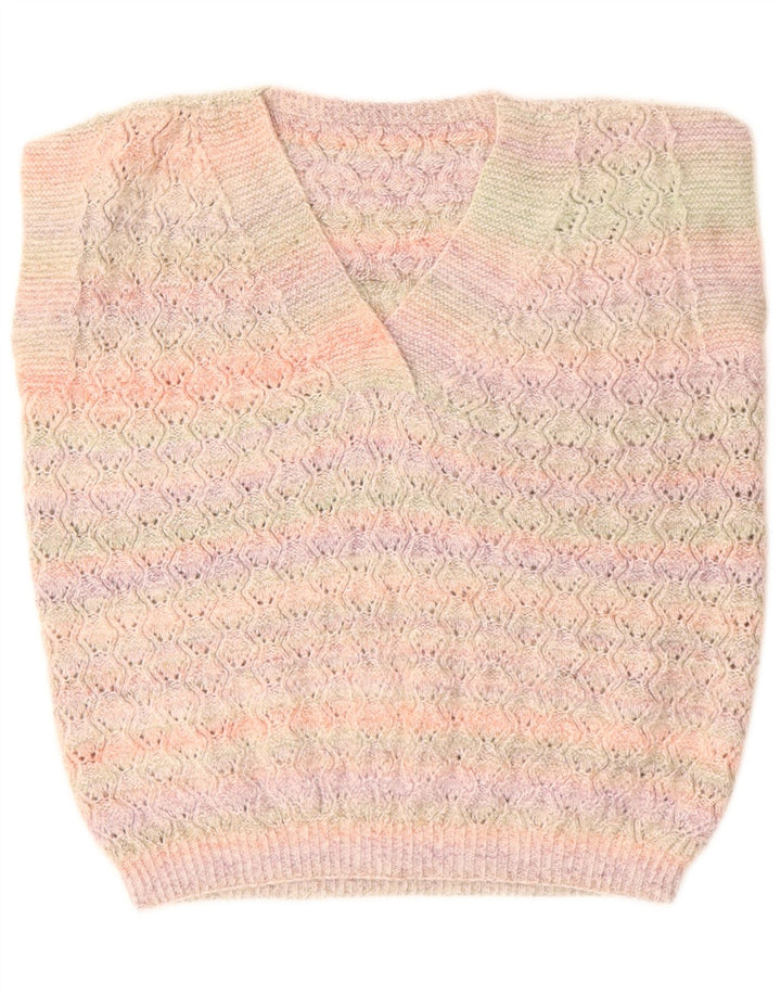 VINTAGE Womens Vest Tank Top UK 16 Large Pink Striped