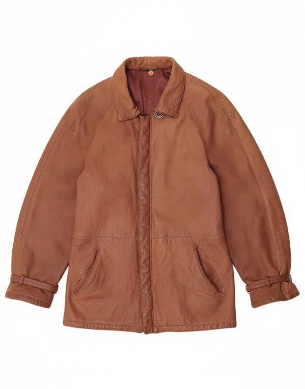 Vintage Womens Leather Jacket IT 52 2XL Brown