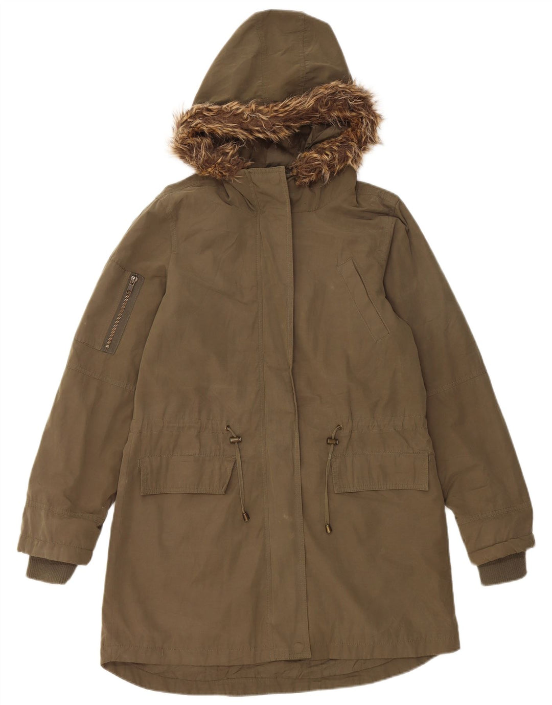 Oasis Womens Hooded Parka Jacket UK 10 Small Khaki Polyester