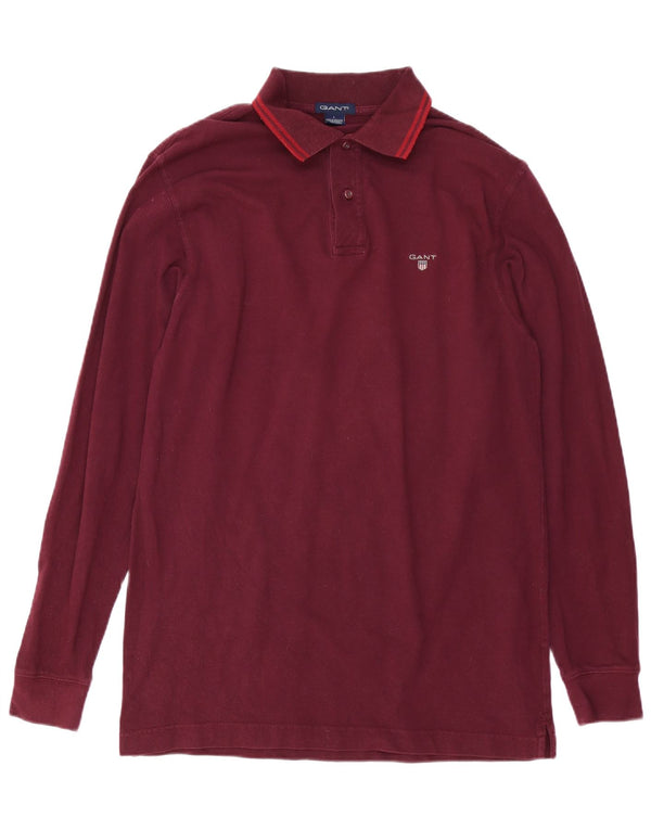 GANT Mens Long Sleeve Polo Shirt Large Maroon Cotton