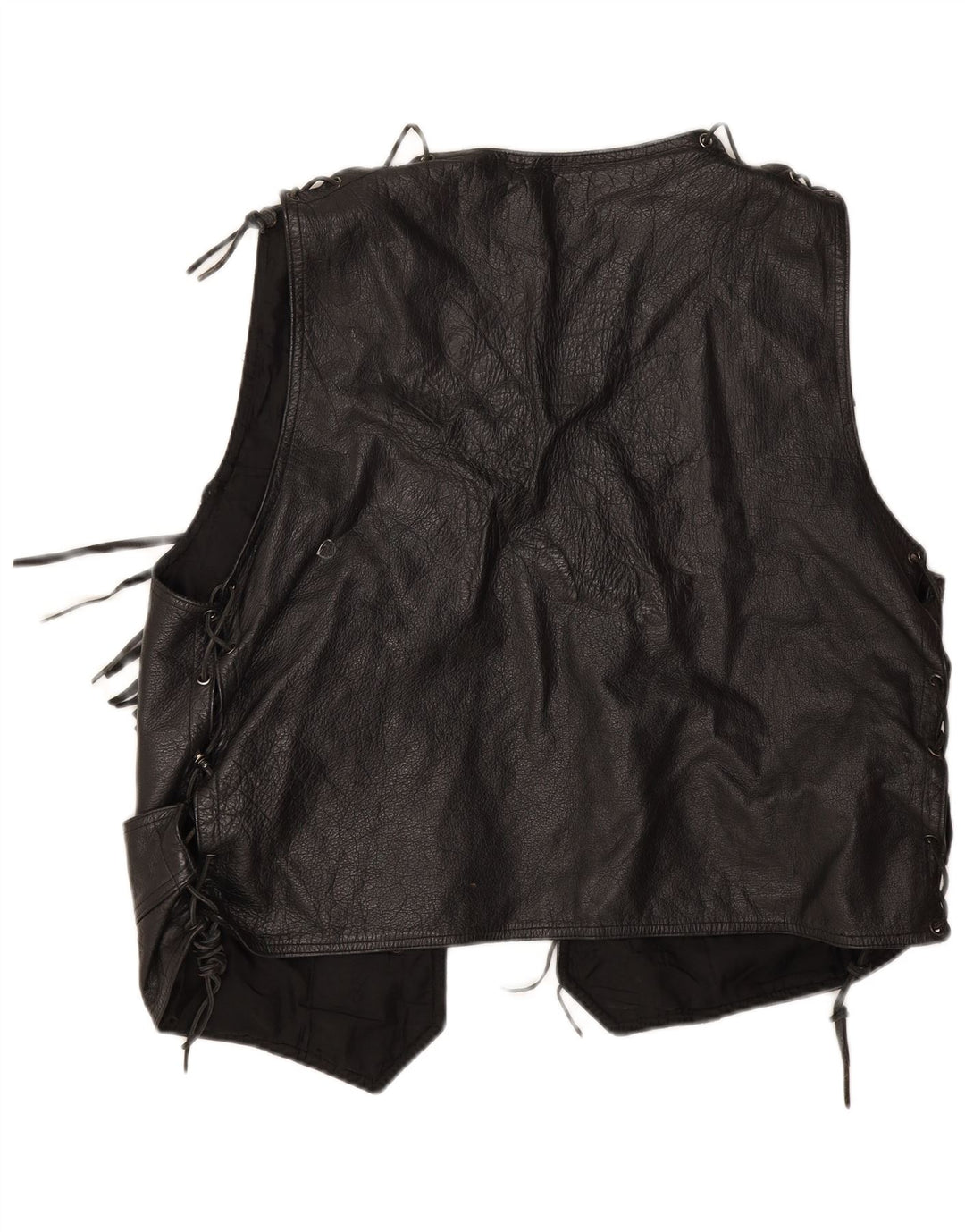 Vintage Womens Leather Waistcoat UK 20 2XL Black Leather
