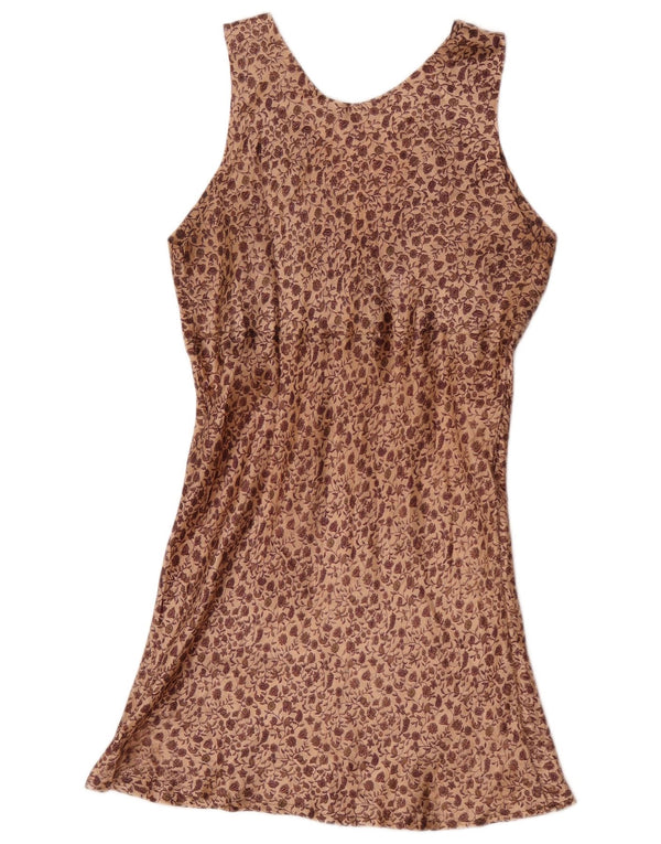 Vintage Womens Slip Dress UK 10 Small Brown Floral