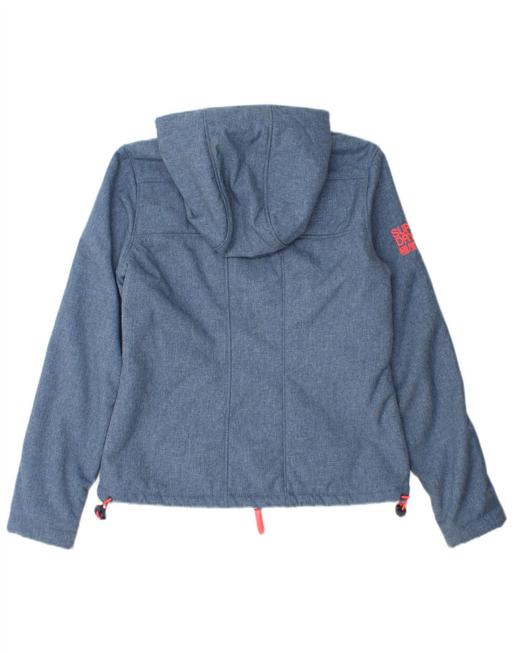 SUPERDRY Womens Windtrekker Hooded Sherpa Windbreaker Jacket UK 6 XS Blue