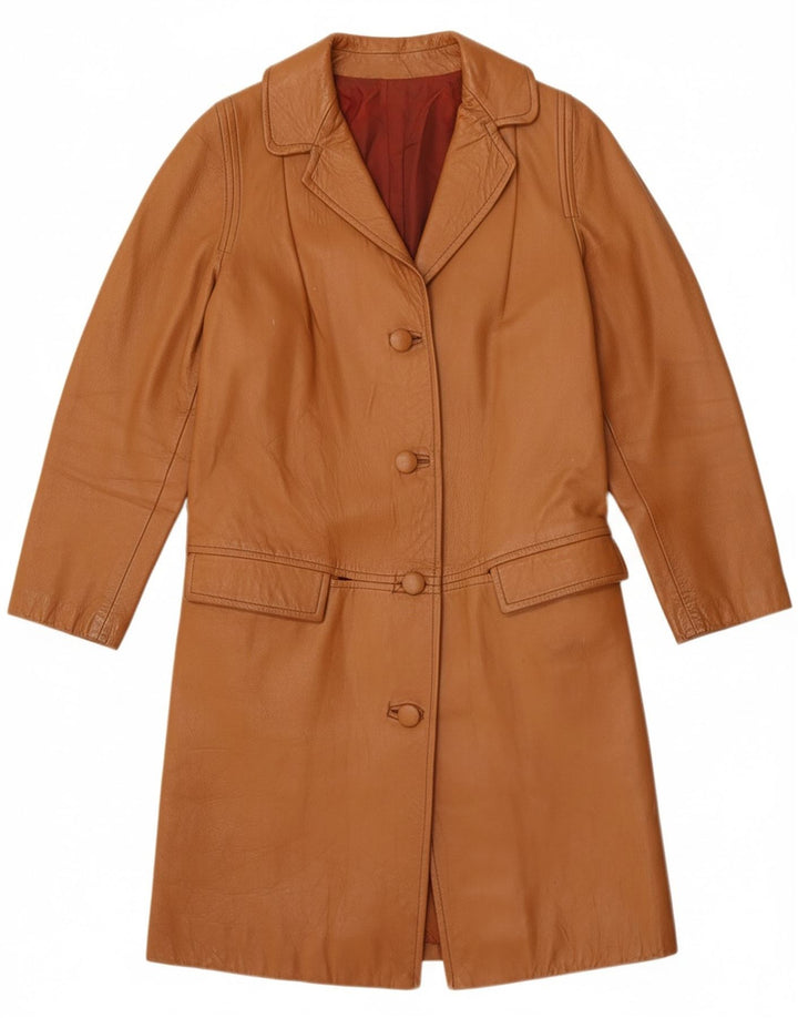 VINTAGE Womens Leather Coat UK 10 Small Brown
