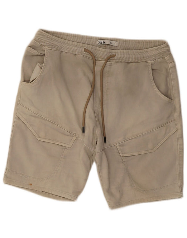 Zara Mens Cargo Shorts Large W32 Beige Cotton