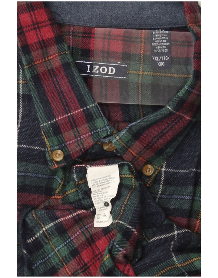 IZOD Mens Flannel Shirt 2XL Navy Blue Check Cotton