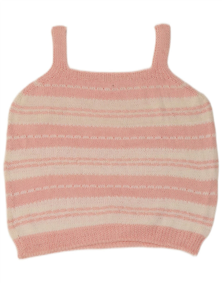 VINTAGE Womens Knit Cami Top UK 14 Large Pink Striped