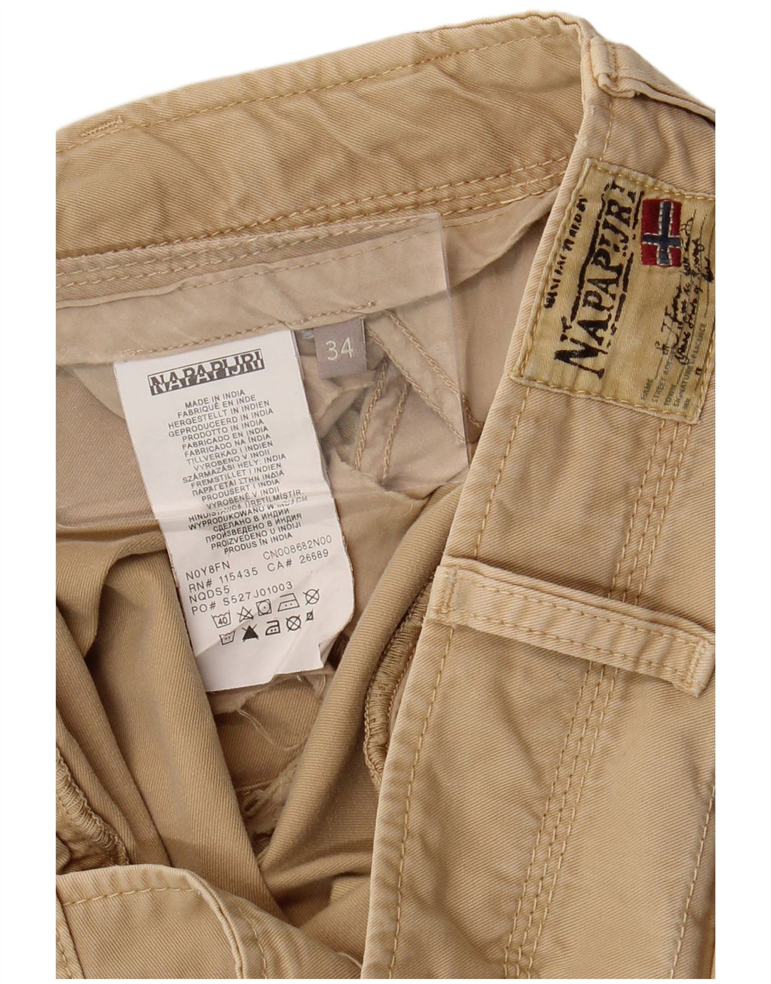NAPAPIJRI Mens Cargo Shorts W34 Large Beige Cotton