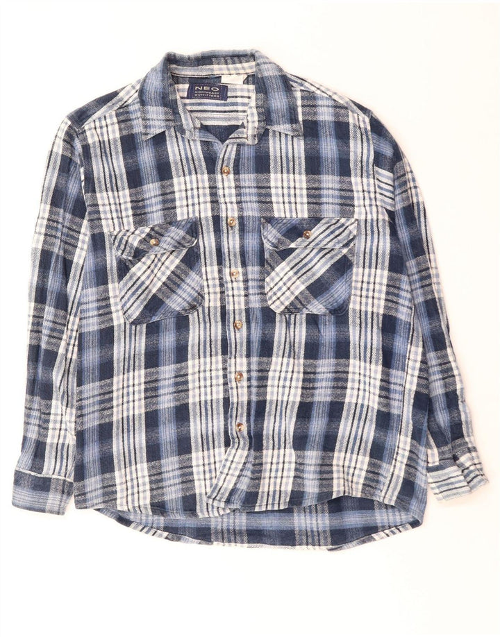 VINTAGE Mens Flannel Shirt Large Blue Check Cotton