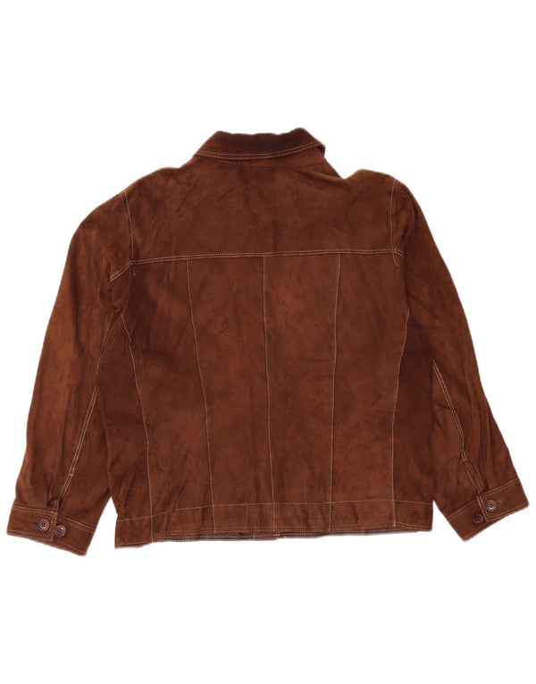 MADDOX Womens Crop Suede Jacket UK 16 Large Brown Leather