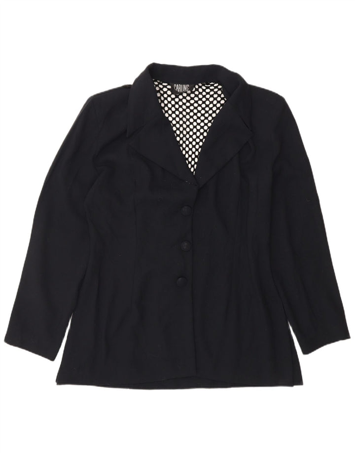 VINTAGE Womens 3 Button Blazer Jacket UK 14 Medium Navy Blue