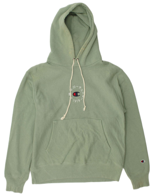 Champion Mens Graphic Hoodie Jumper Medium Green Cotton