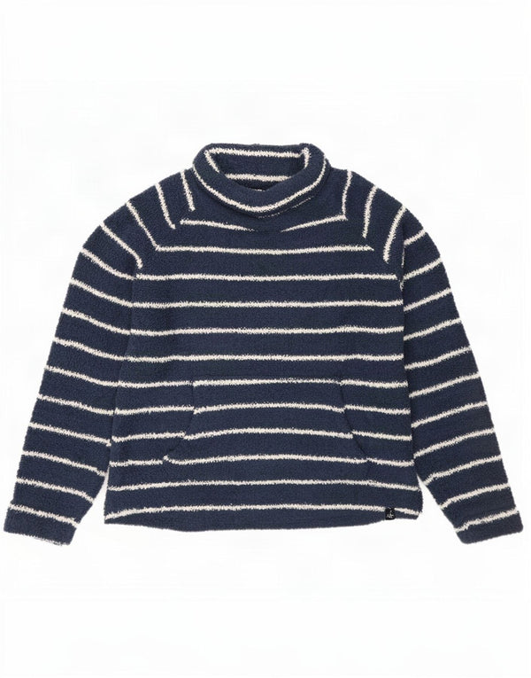 Weird Fish Womens Roll Neck Jumper Sweater UK 14 Large Navy Blue Striped