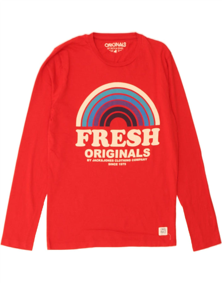 JACK & JONES Mens Graphic Top Long Sleeve Large Red Cotton Vintage Jack & Jones and Second-Hand Jack & Jones from Messina Hembry 