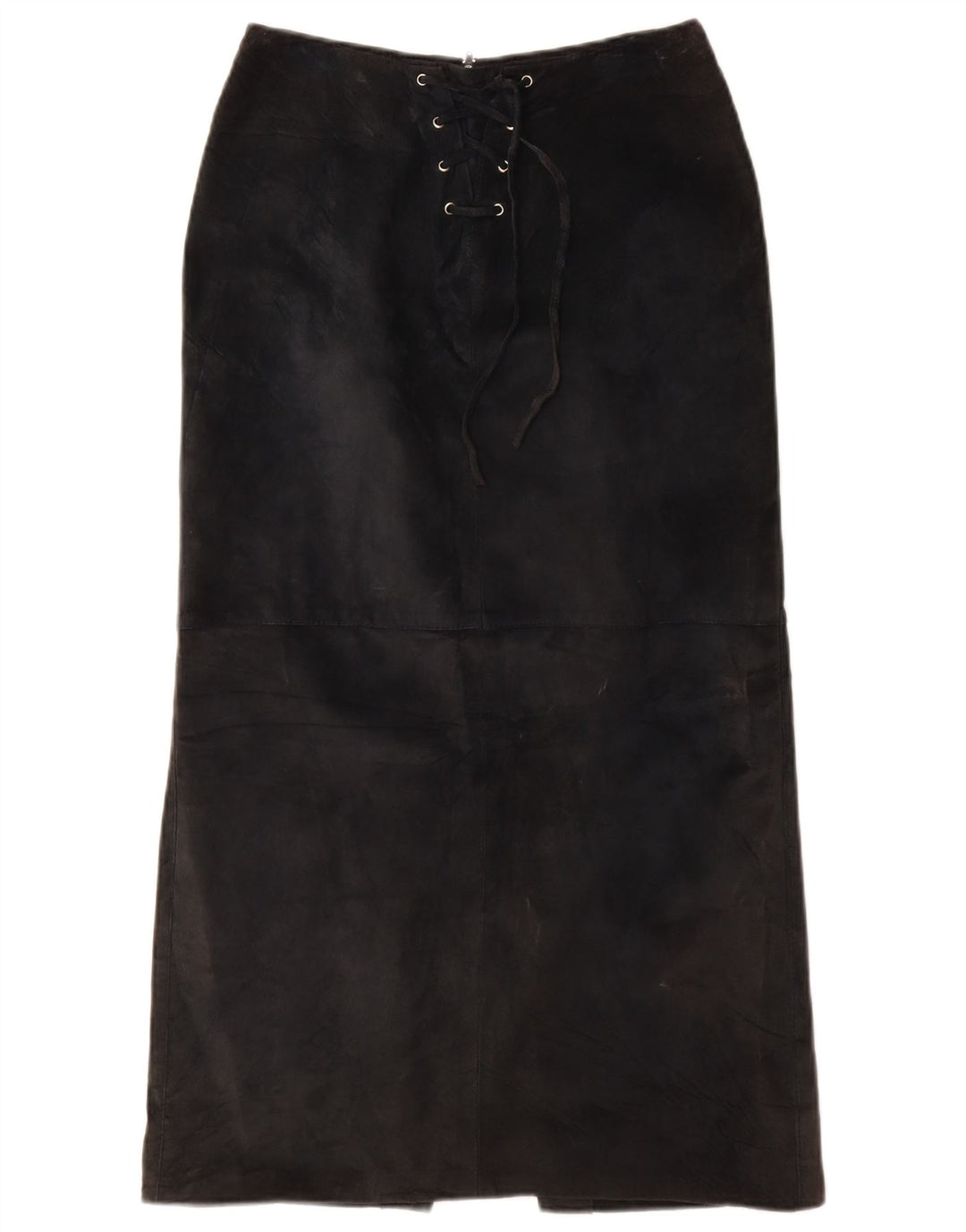 VINTAGE Womens Suede Maxi Skirt UK 10 Small W26  Black Leather