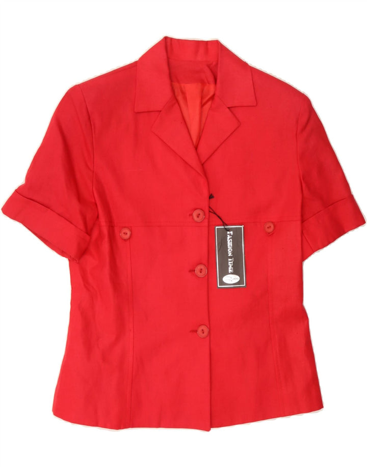 VINTAGE Womens Short Sleeve 3 Button Blazer Jacket UK 12 Medium Red Linen Vintage Vintage and Second-Hand Vintage from Messina Hembry 