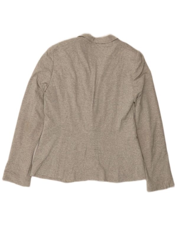 Zara Womens 1 Button Blazer Jacket UK 14 Large Grey Flecked Cotton