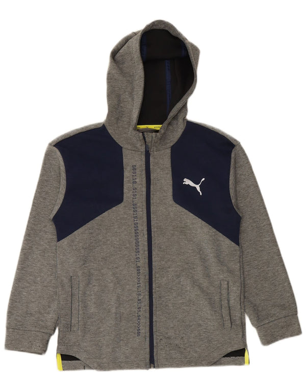 PUMA Boys Graphic Zip Hoodie Sweater 9-10 Years Grey Colourblock Polyester