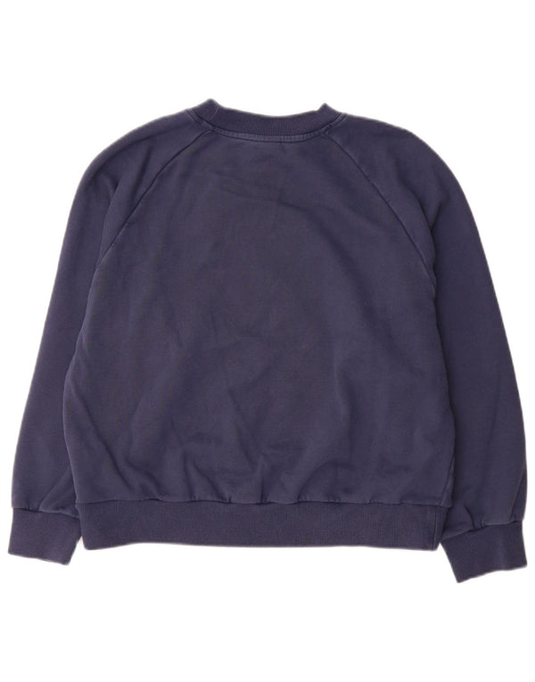 New Balance Womens Graphic Sweatshirt Jumper UK 10 Small Navy Blue Cotton